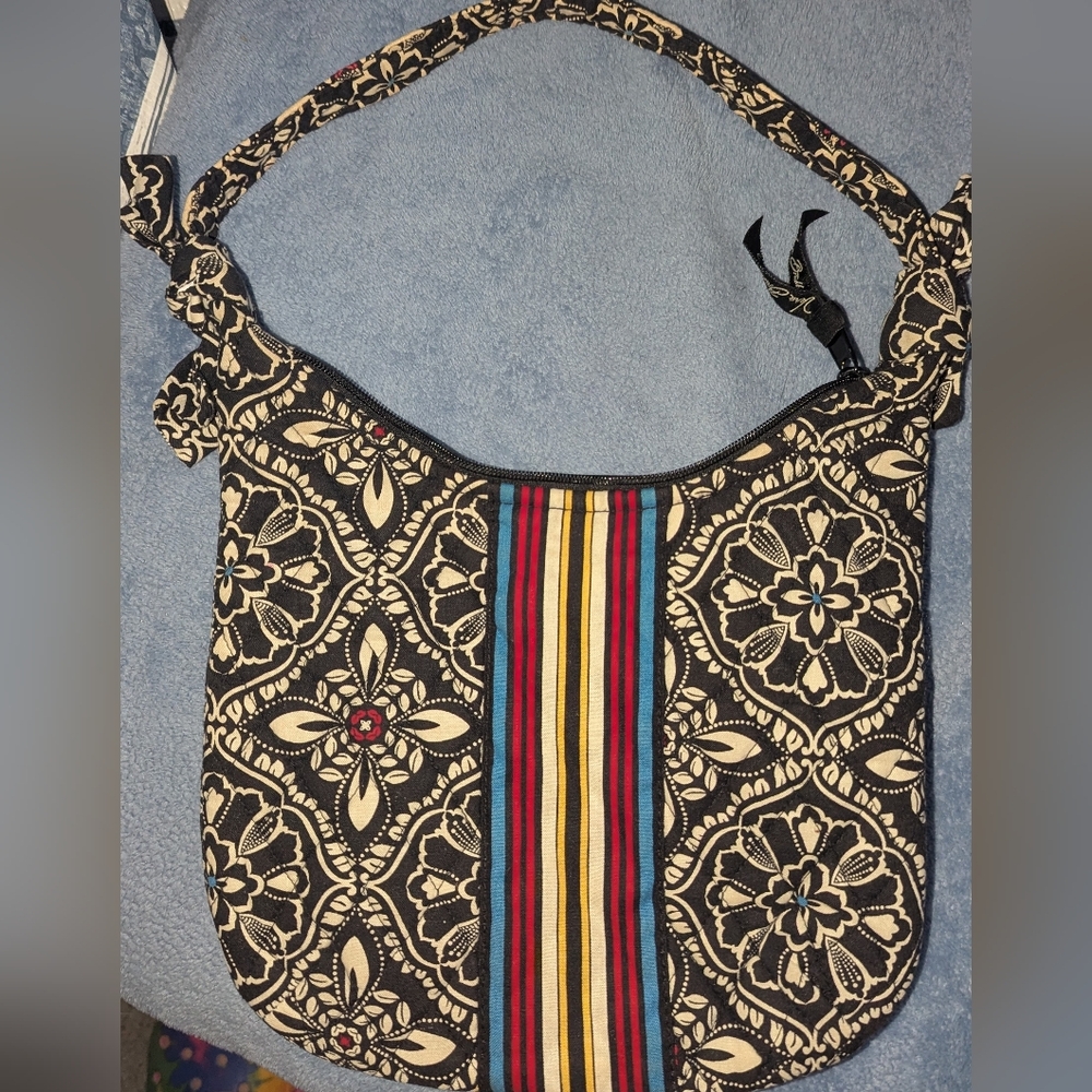 Vera Bradley Barcelona Olivia Purse Shoulder Bag Mini Hobo Black White Knot
